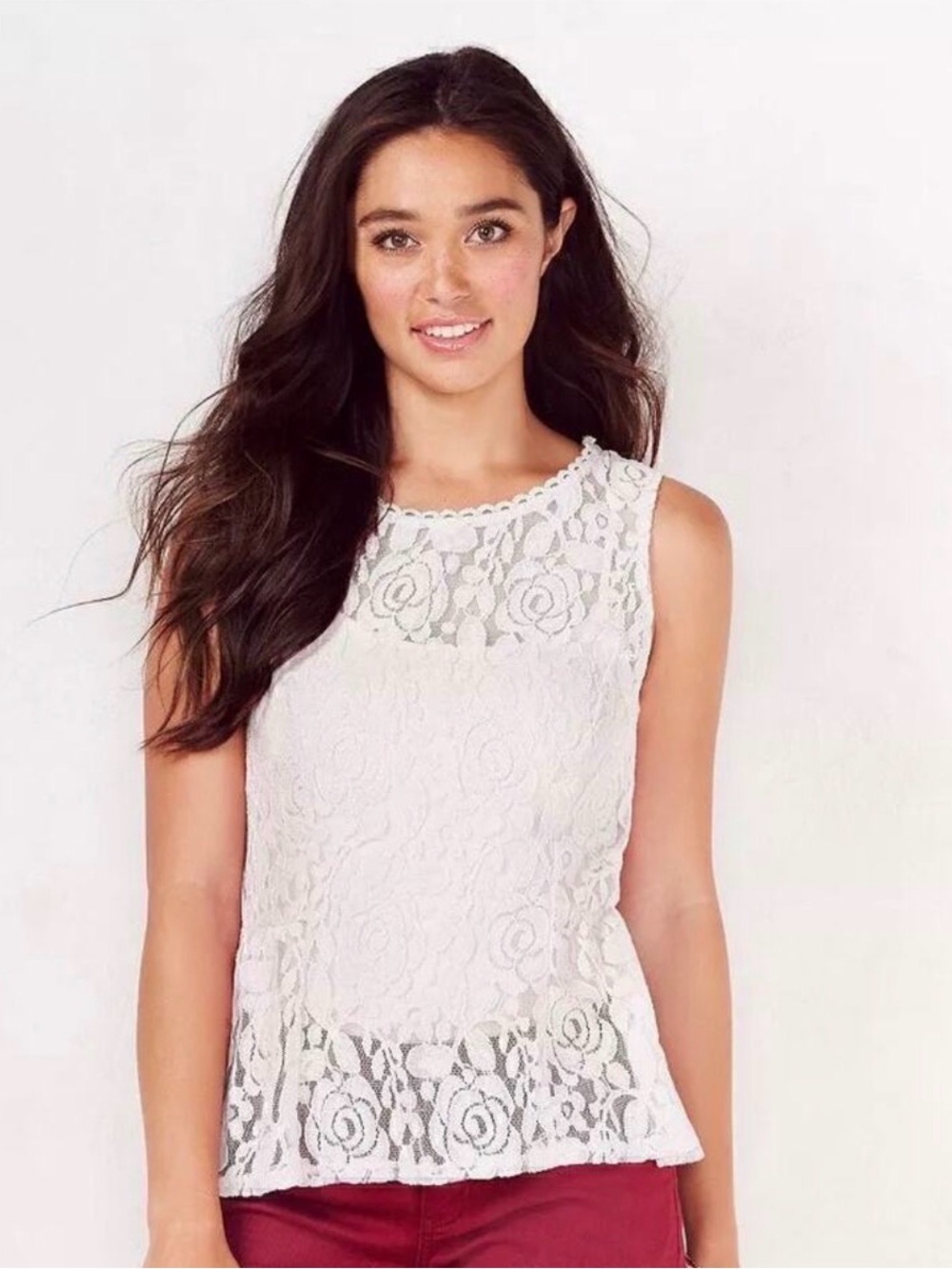 Lauren Conrad White Lace Peplum Top Size XL Sleeveless Tank